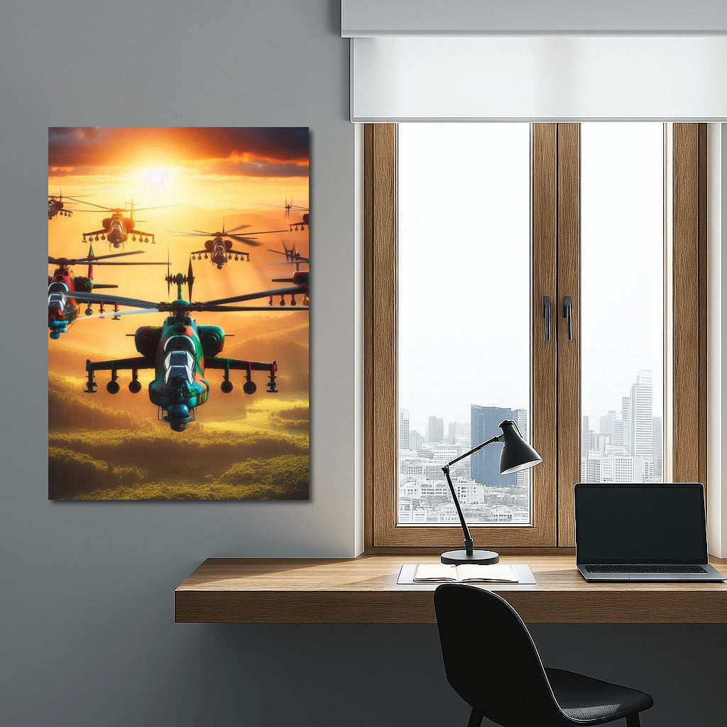 Sunset Flight: Helicopters over the Forest