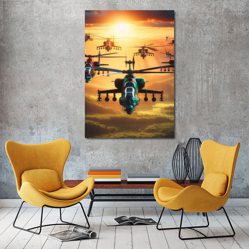 Sunset Flight: Helicopters over the Forest