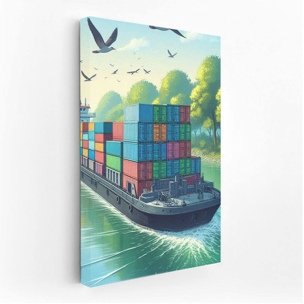 Vibrant Containers on Barges Lake: Tranquility and Nature