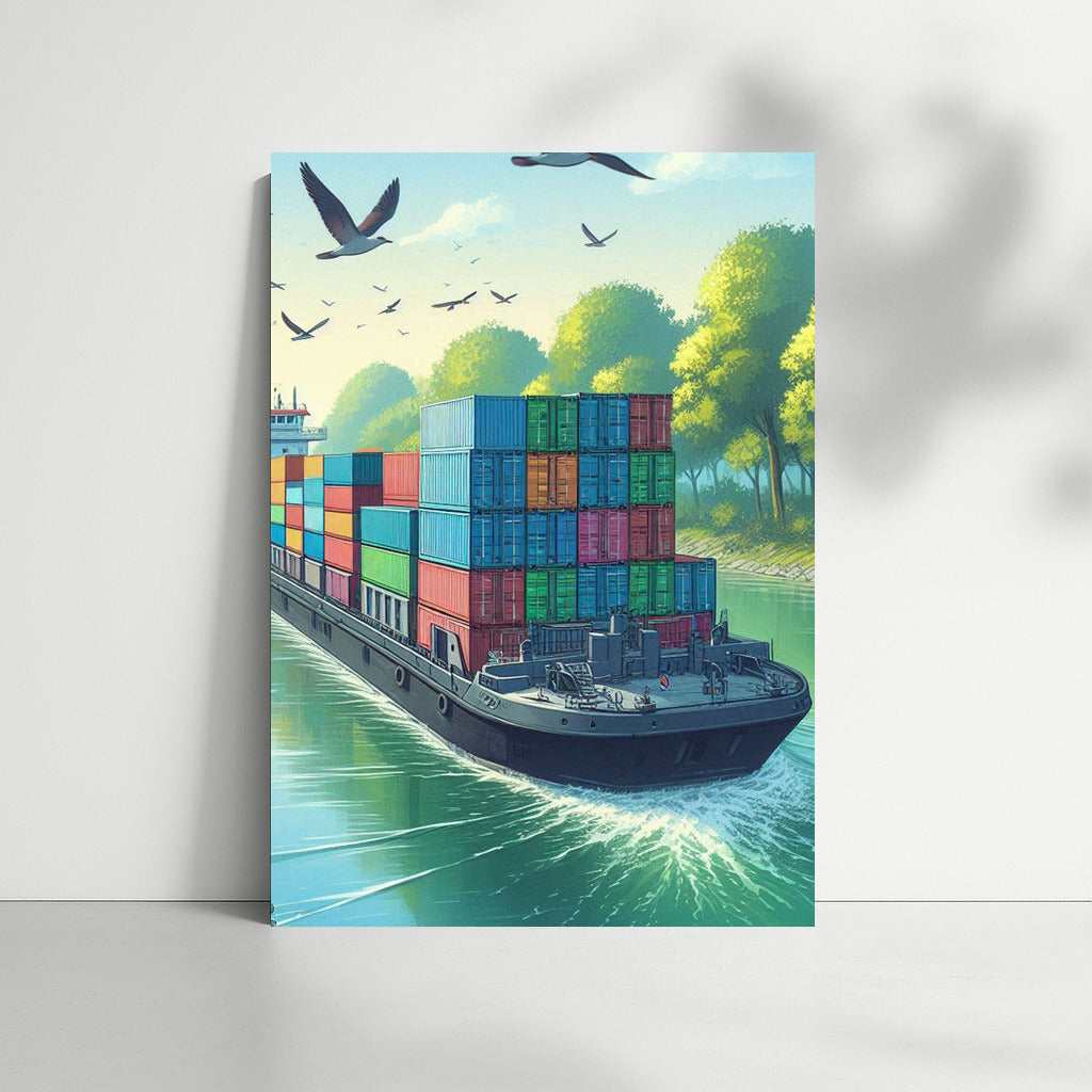 Vibrant Containers on Barges Lake: Tranquility and Nature