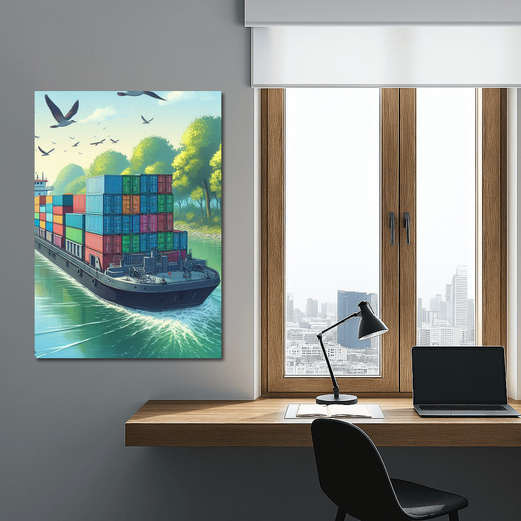 Vibrant Containers on Barges Lake: Tranquility and Nature