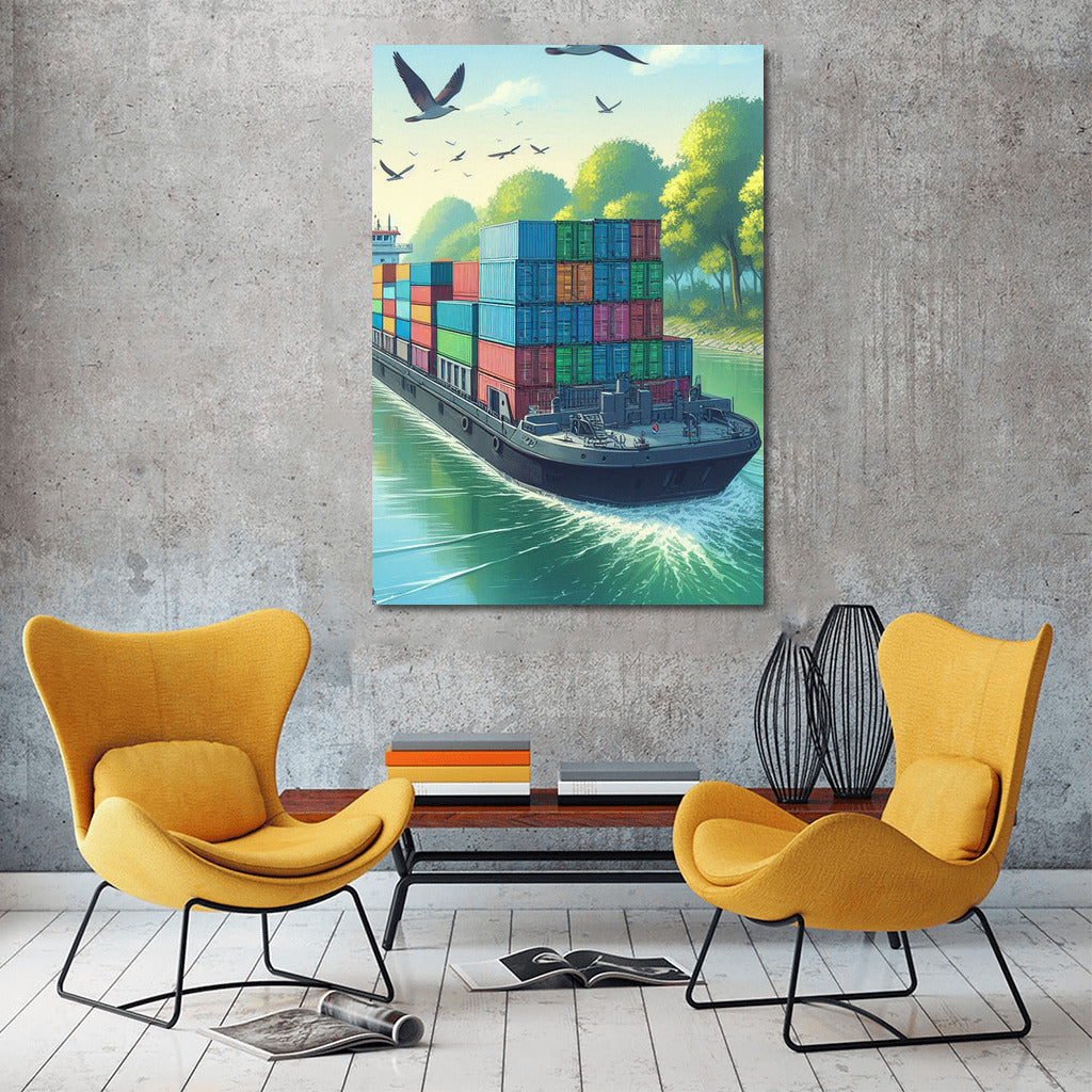 Vibrant Containers on Barges Lake: Tranquility and Nature