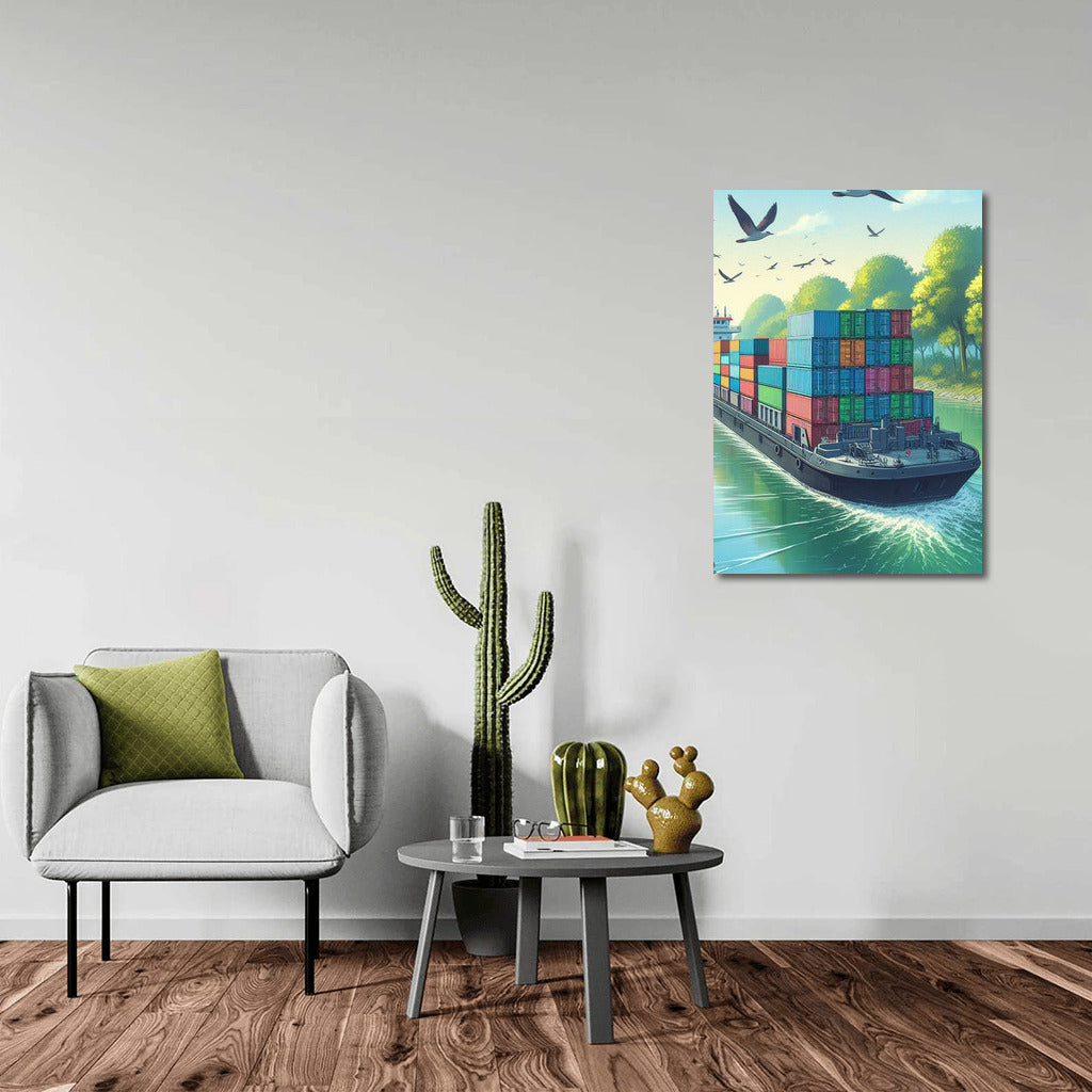 Vibrant Containers on Barges Lake: Tranquility and Nature