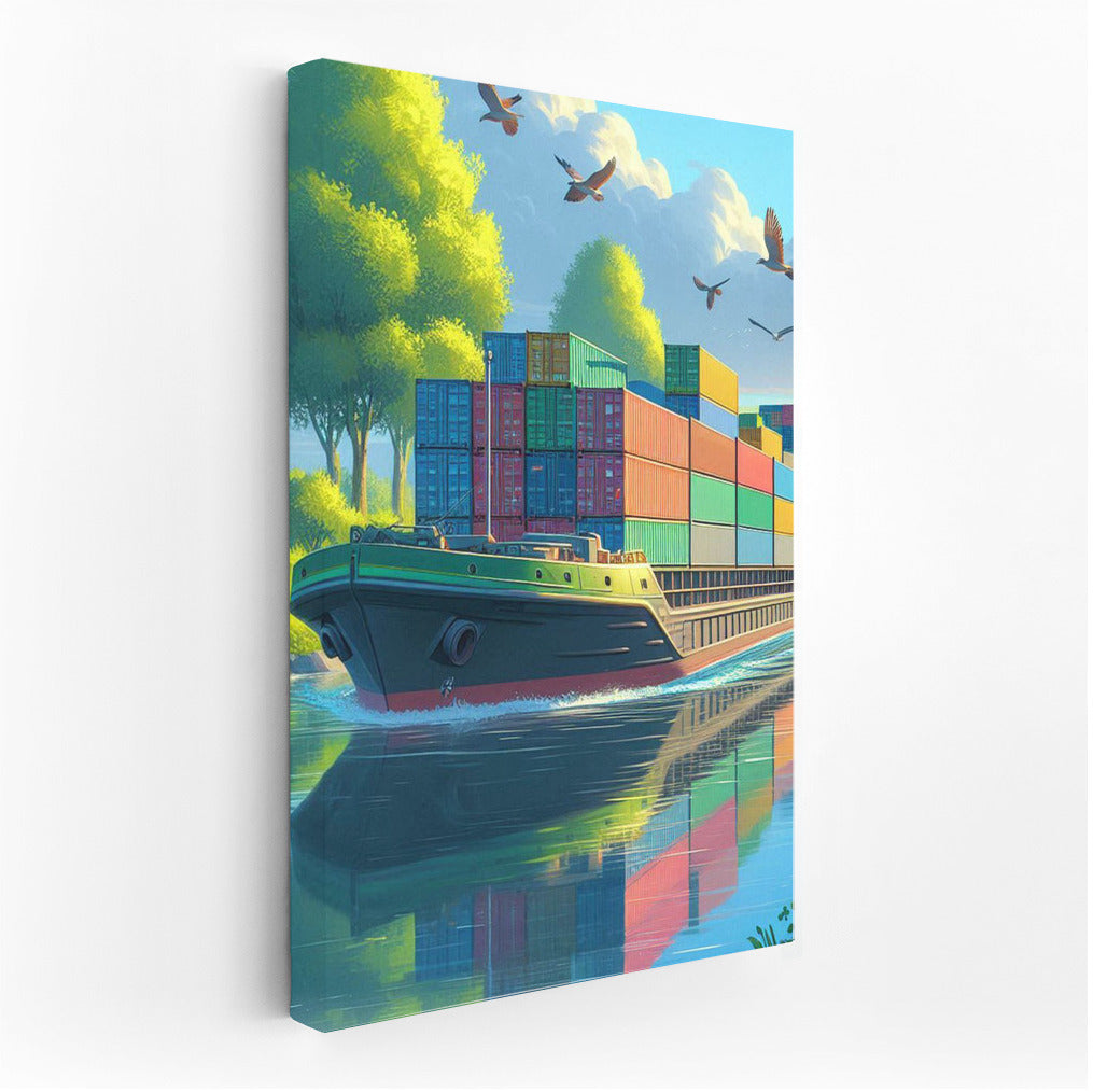 Picturesque Landscape Barges Lake 3: Nature Meets Industry