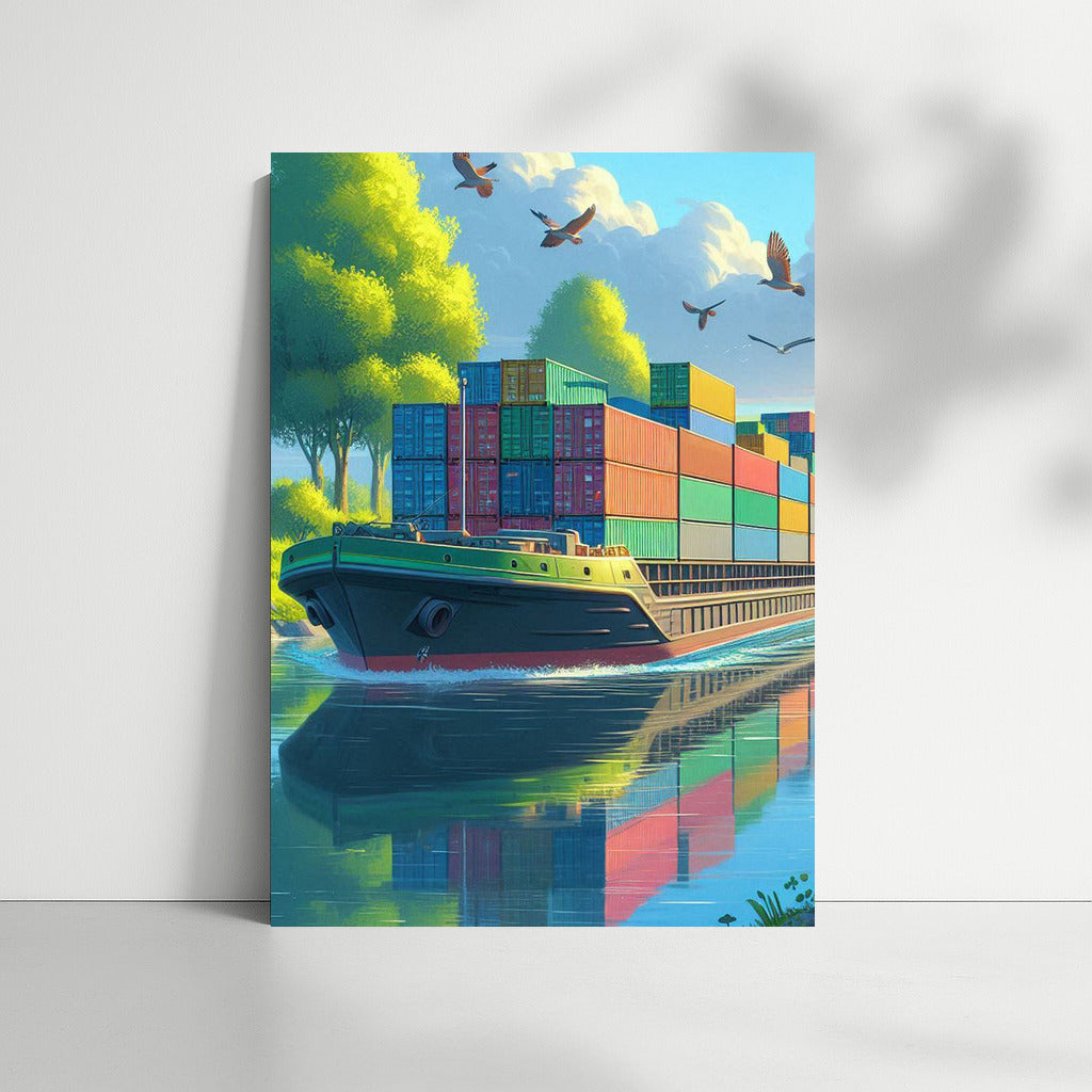 Picturesque Landscape Barges Lake 3: Nature Meets Industry