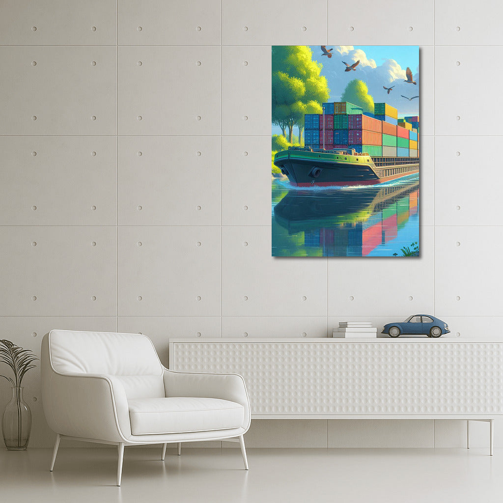 Picturesque Landscape Barges Lake 3: Nature Meets Industry