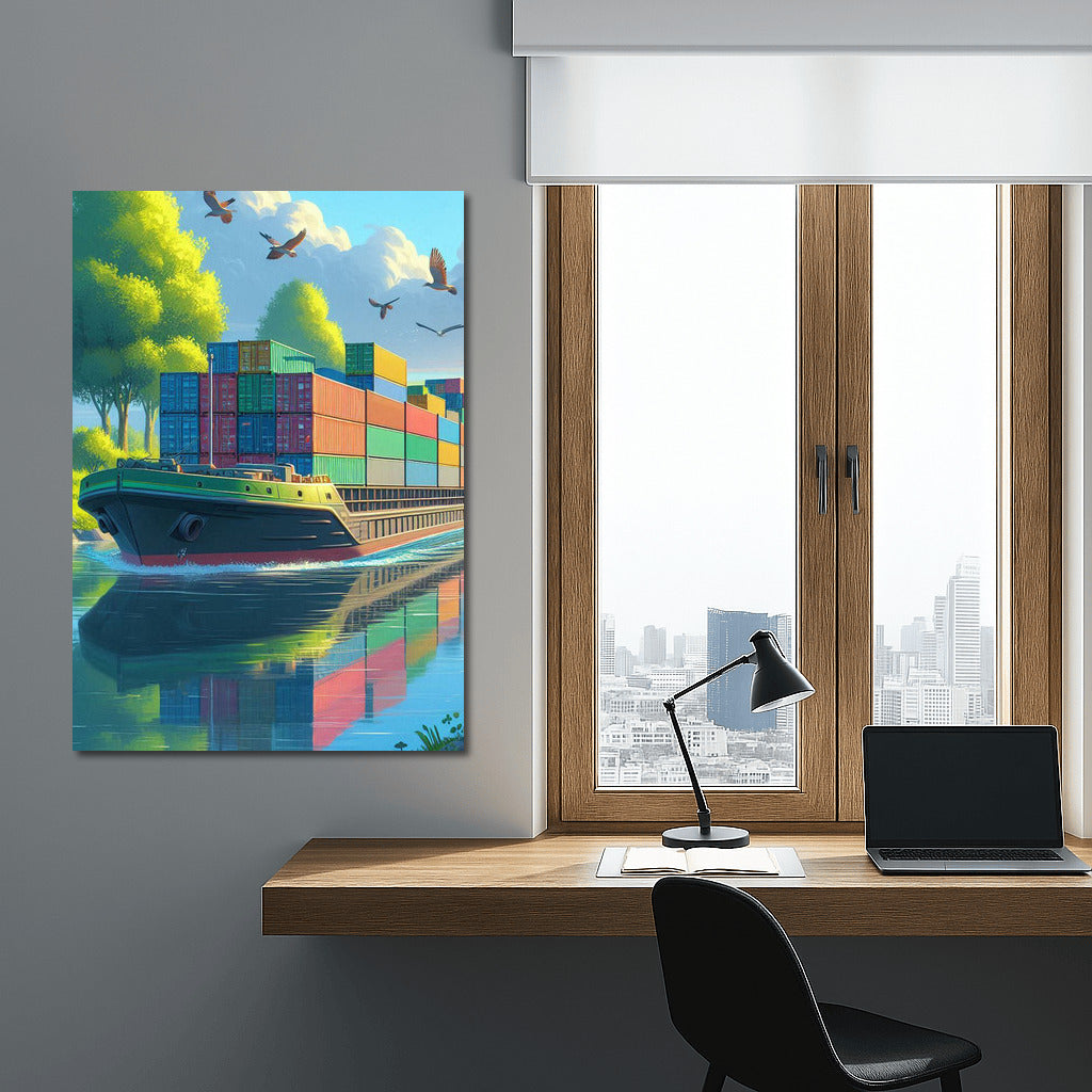 Picturesque Landscape Barges Lake 3: Nature Meets Industry