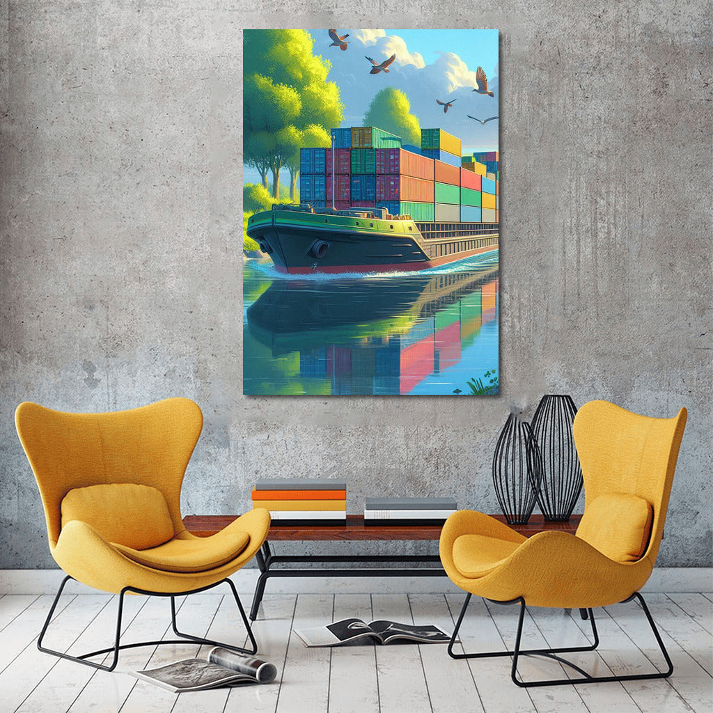 Picturesque Landscape Barges Lake 3: Nature Meets Industry