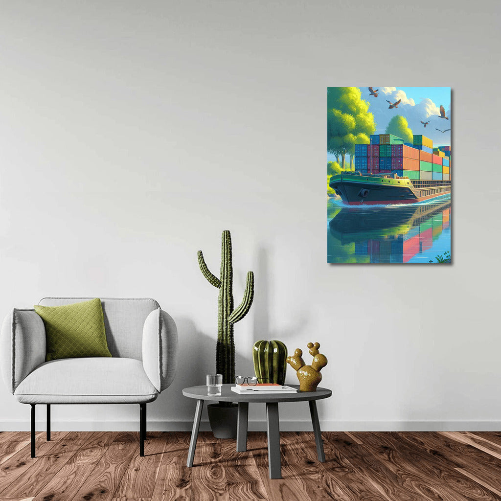 Picturesque Landscape Barges Lake 3: Nature Meets Industry