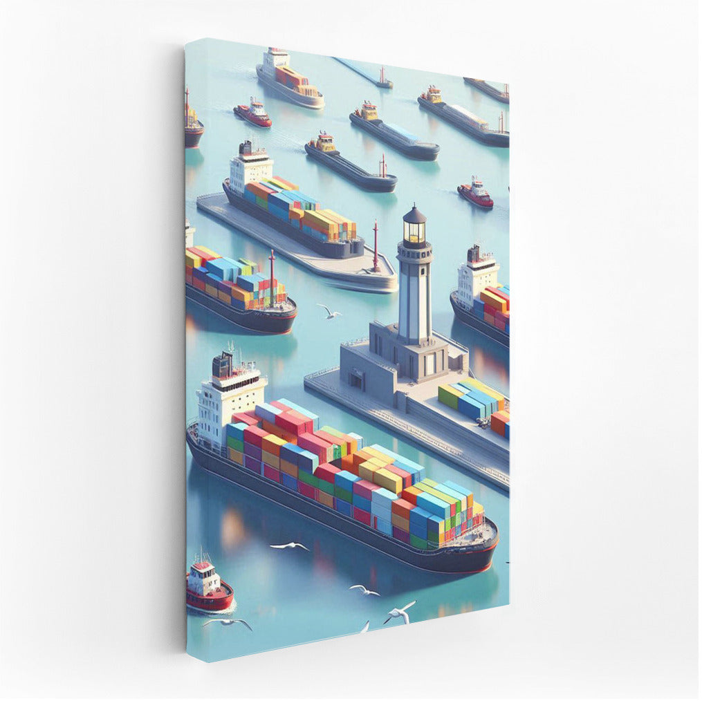 Sea Symphony: Barges and Lighthouse