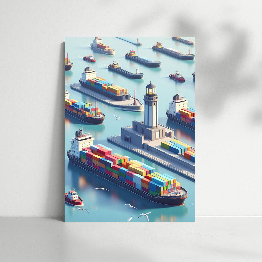 Sea Symphony: Barges and Lighthouse