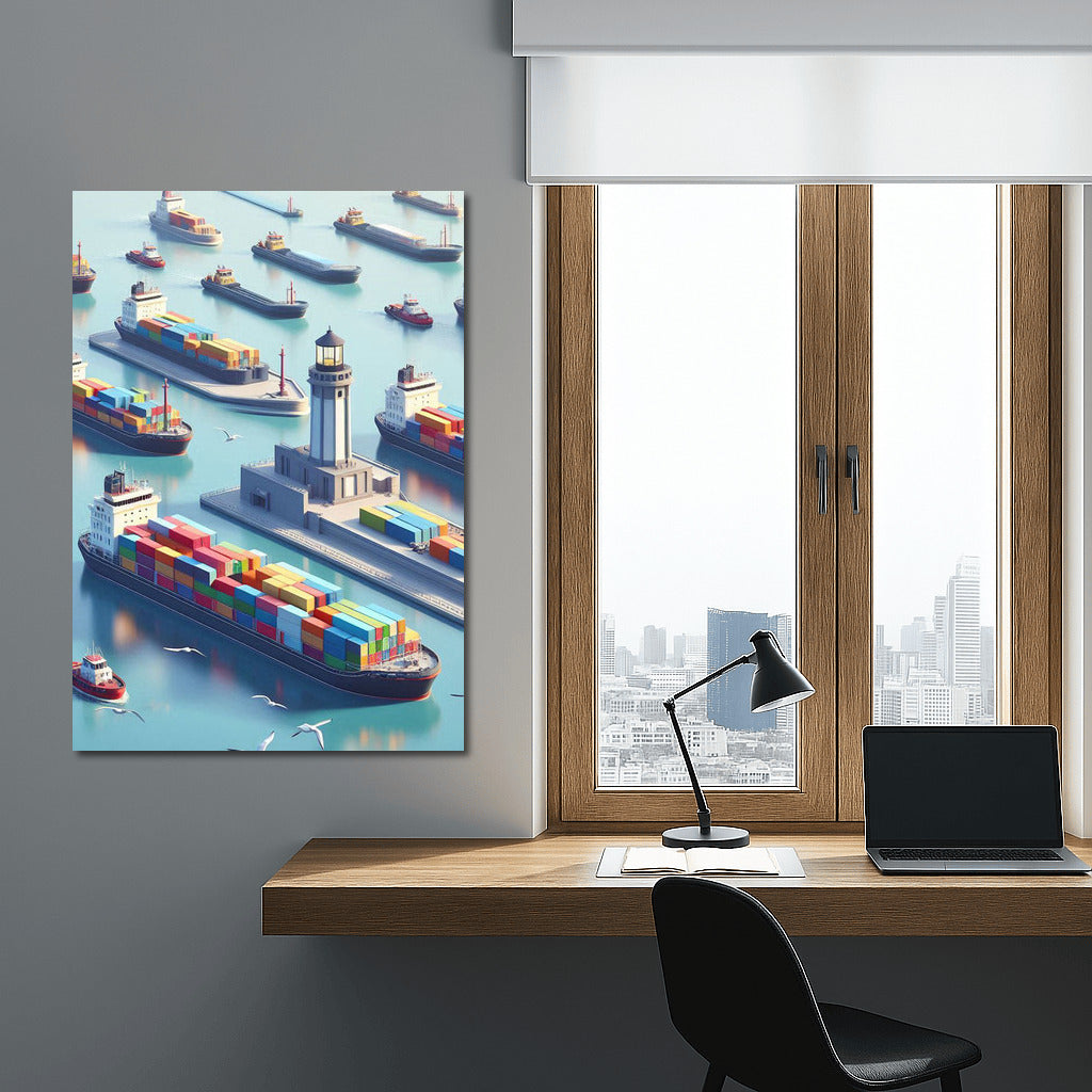 Sea Symphony: Barges and Lighthouse