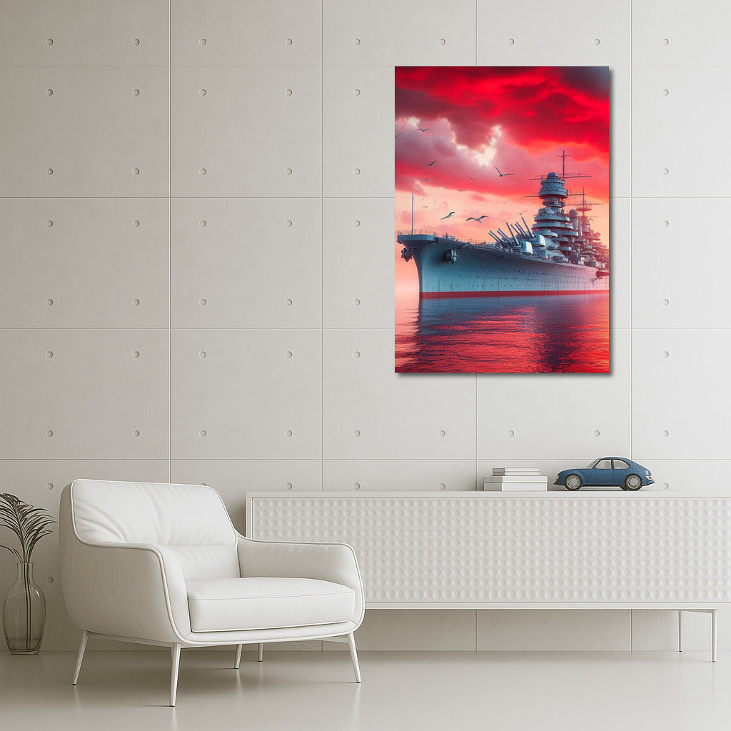 Sunset Sea Force: Battleships on Canvas