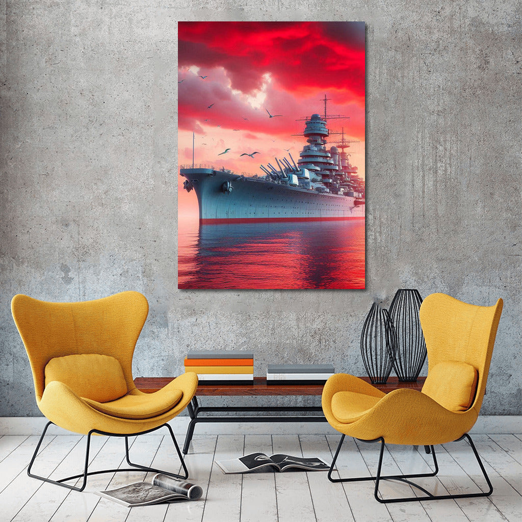Sunset Sea Force: Battleships on Canvas