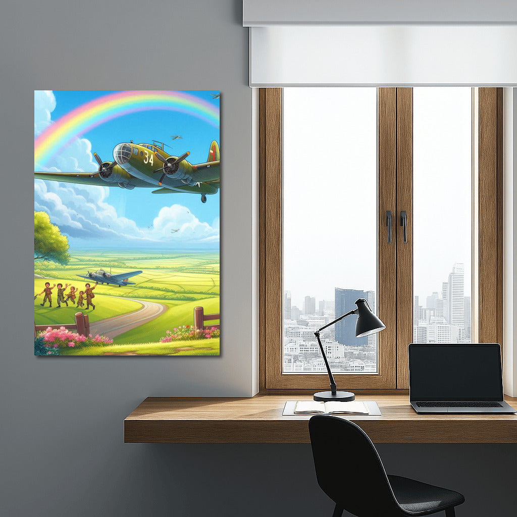Bomber in Flight: Rainbow Sky Dreams