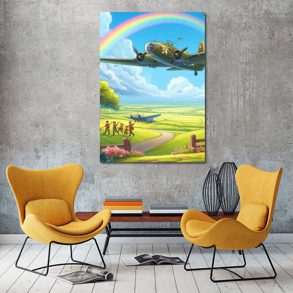 Bomber in Flight: Rainbow Sky Dreams