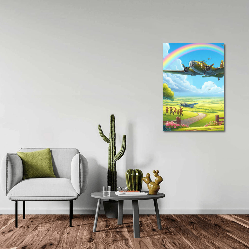 Bomber in Flight: Rainbow Sky Dreams