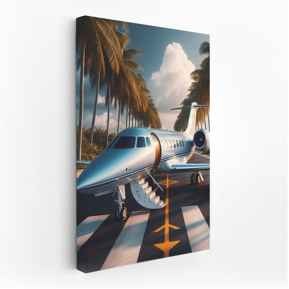Elegant Business Jet Against Palm Trees: Inspiration for Travelers