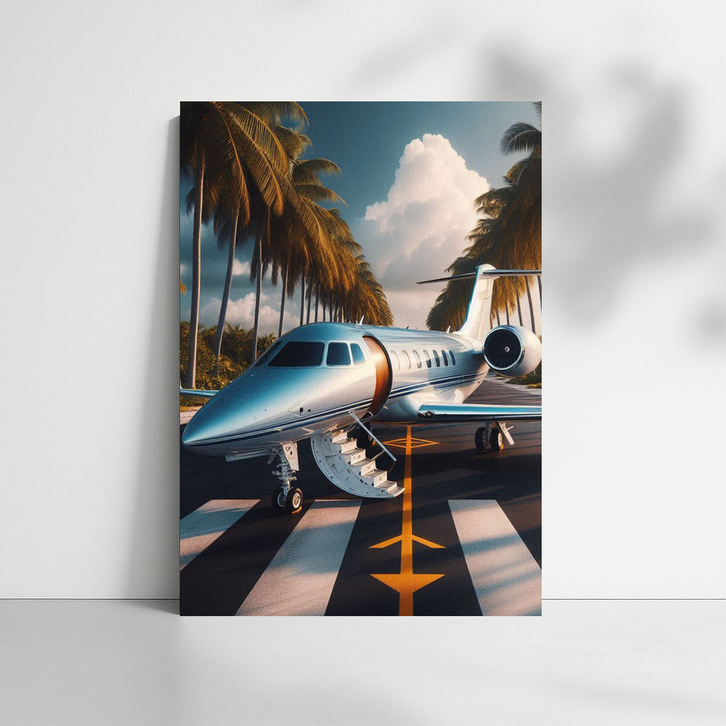 Elegant Business Jet Against Palm Trees: Inspiration for Travelers