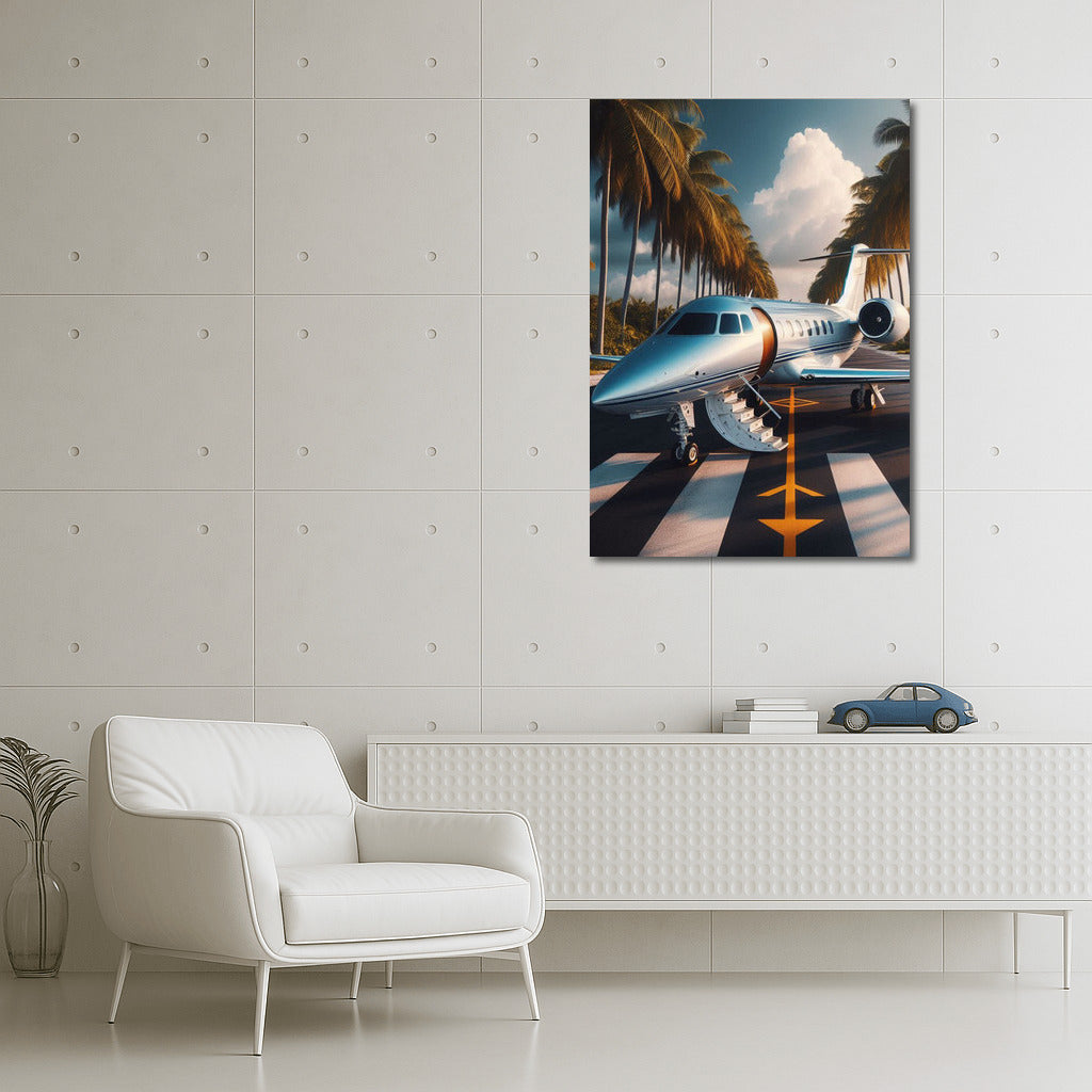 Elegant Business Jet Against Palm Trees: Inspiration for Travelers