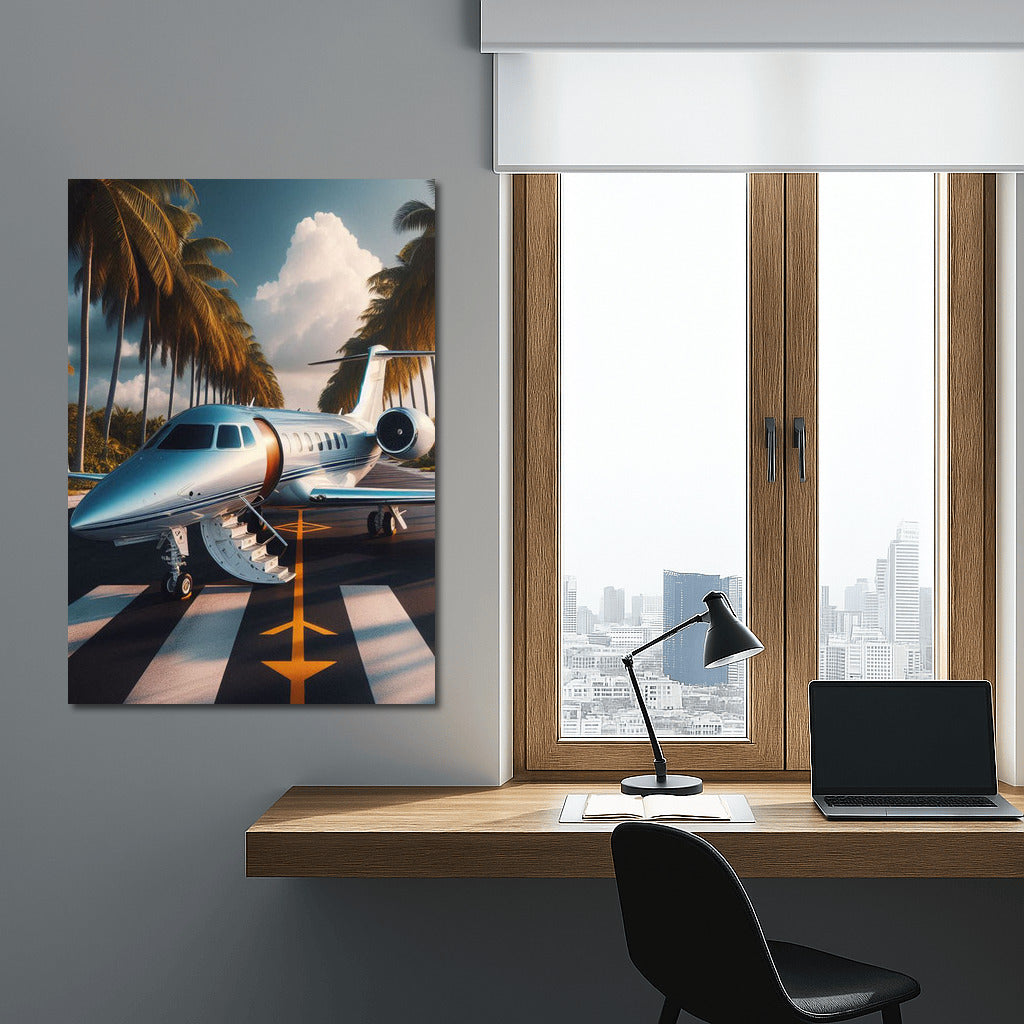 Elegant Business Jet Against Palm Trees: Inspiration for Travelers