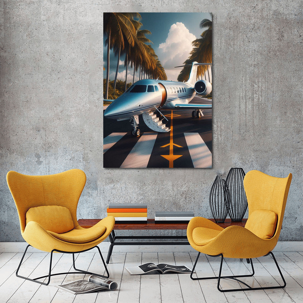 Elegant Business Jet Against Palm Trees: Inspiration for Travelers