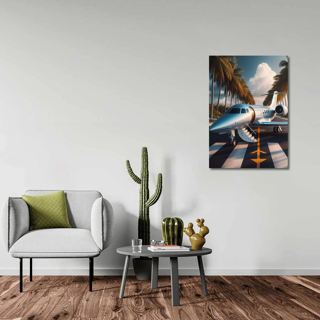 Elegant Business Jet Against Palm Trees: Inspiration for Travelers