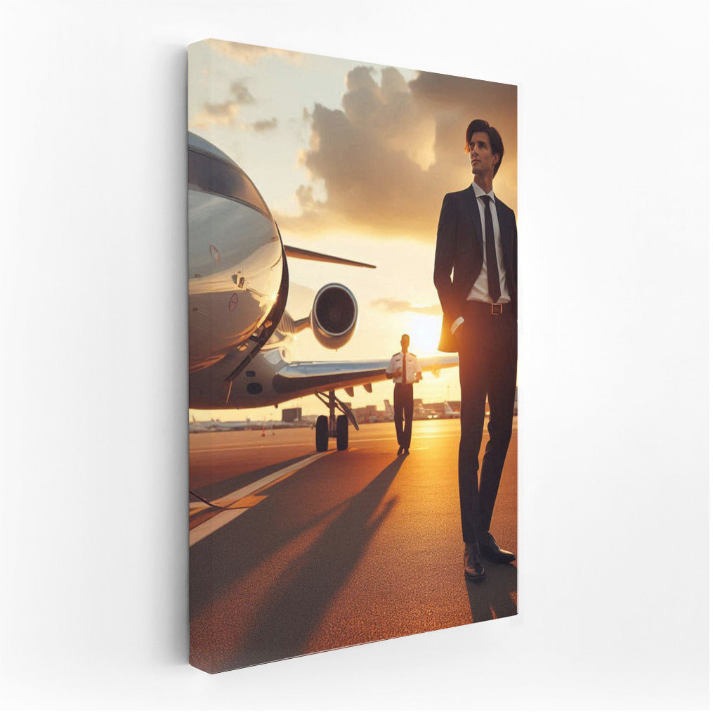 Sunset Glitter: Luxury Business Jet at the Airport