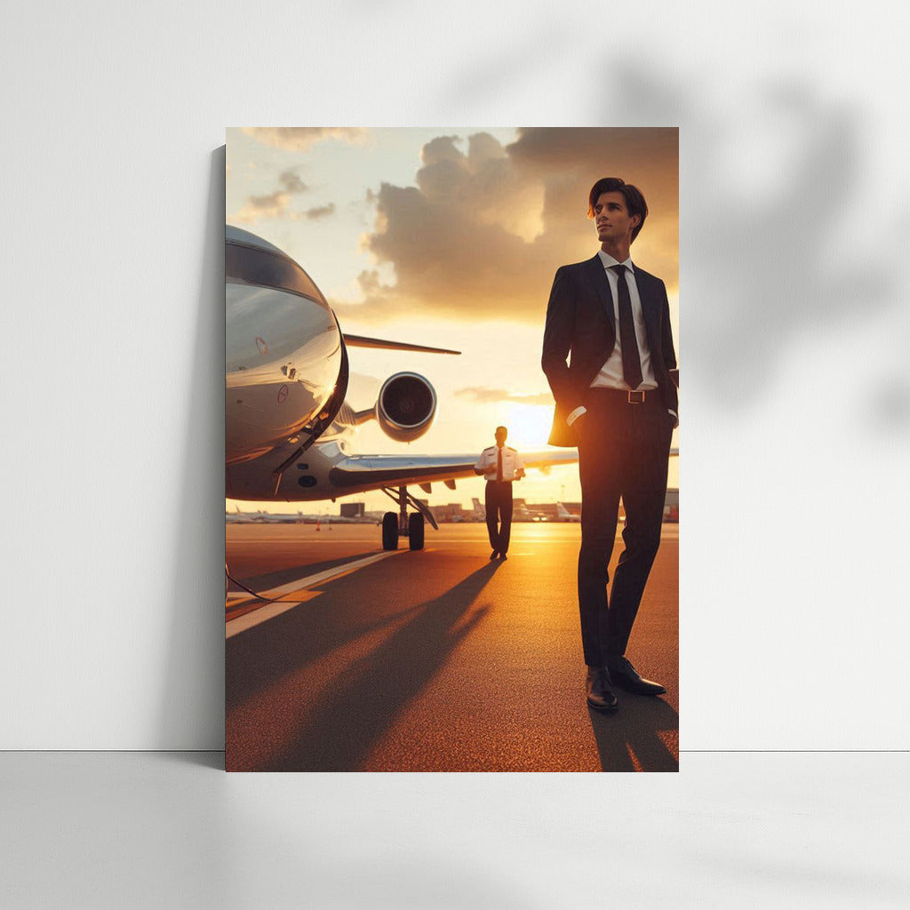 Sunset Glitter: Luxury Business Jet at the Airport