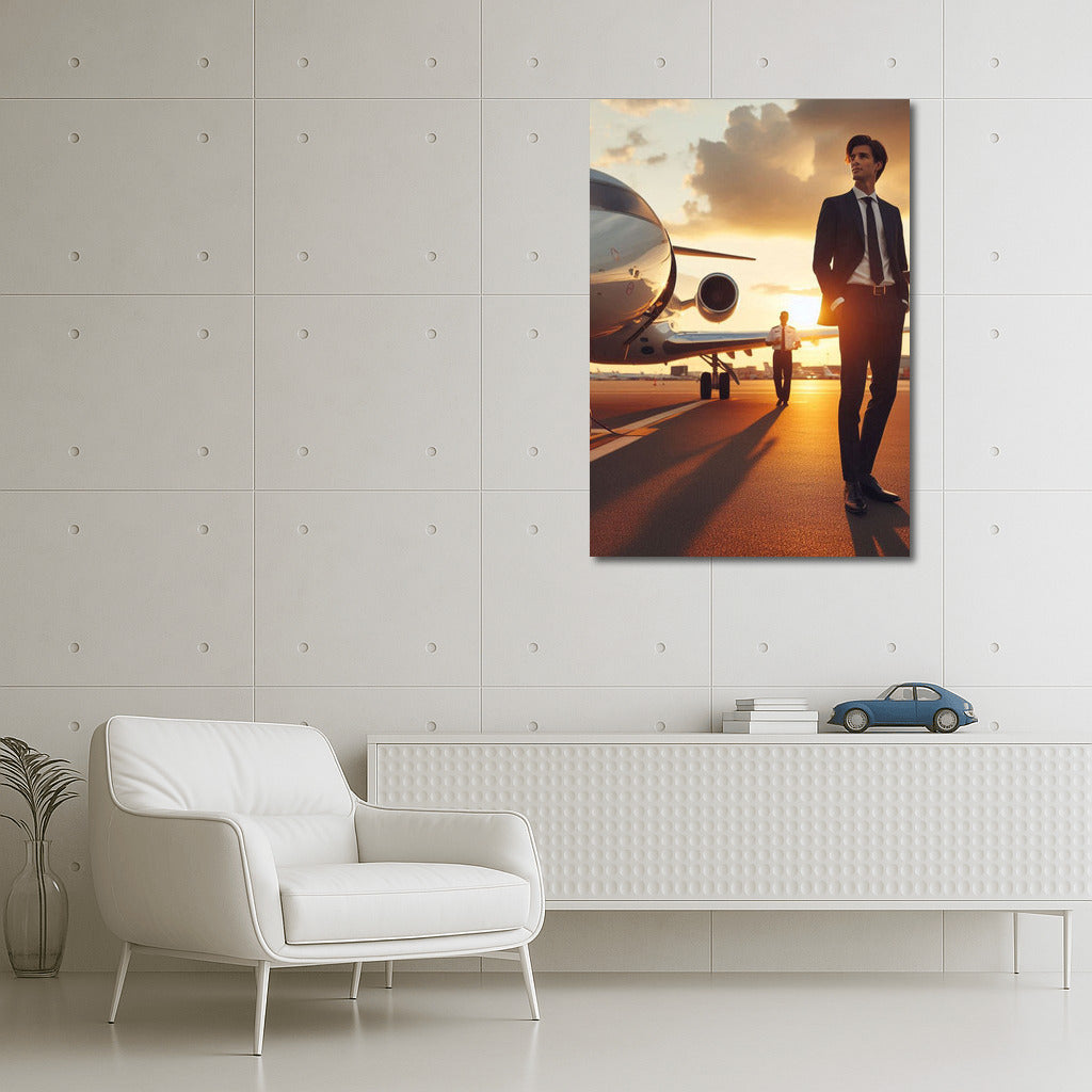 Sunset Glitter: Luxury Business Jet at the Airport