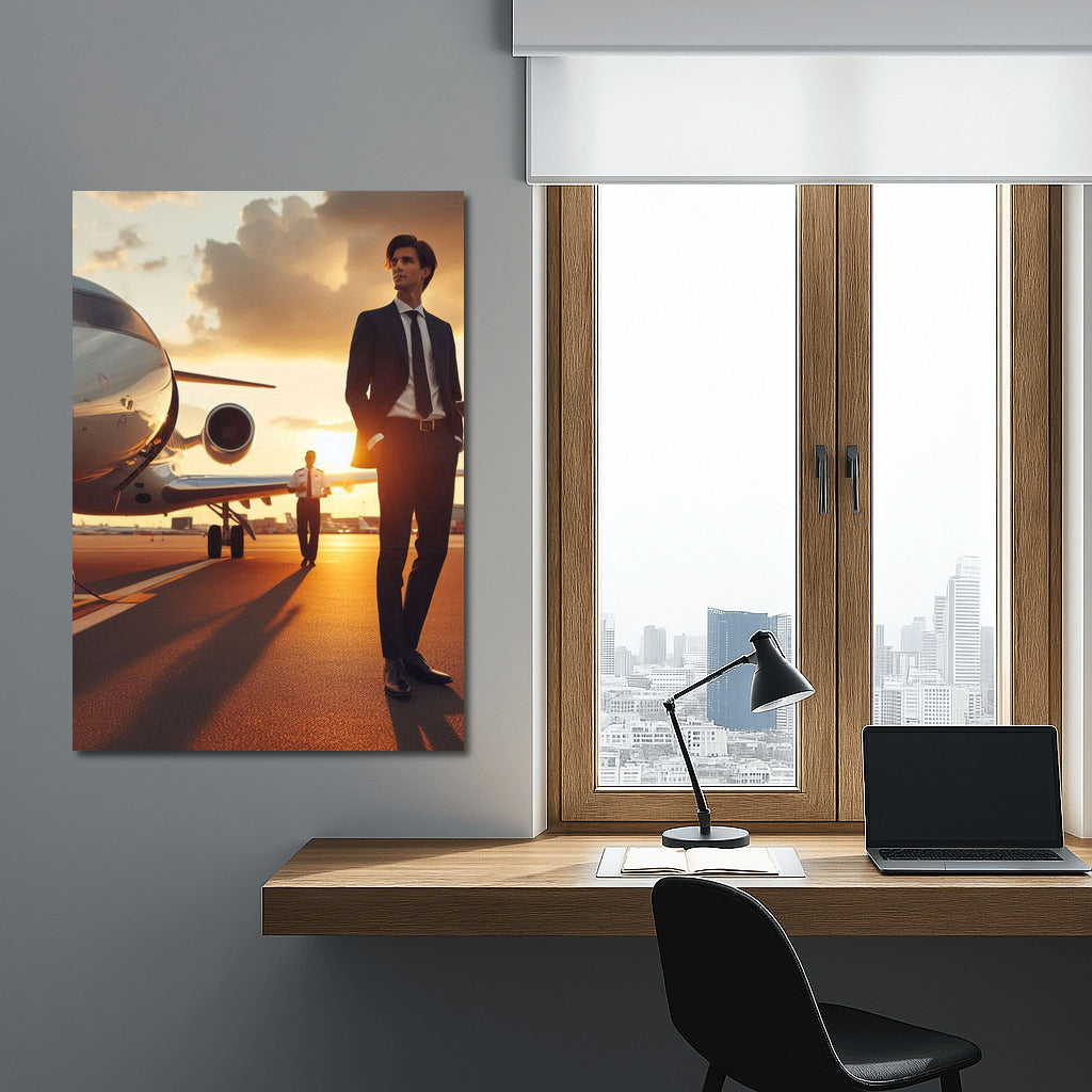 Sunset Glitter: Luxury Business Jet at the Airport