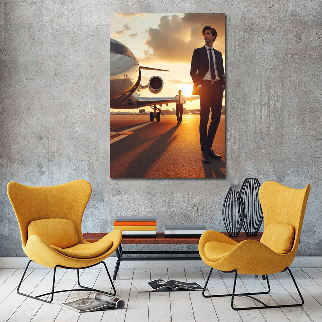 Sunset Glitter: Luxury Business Jet at the Airport