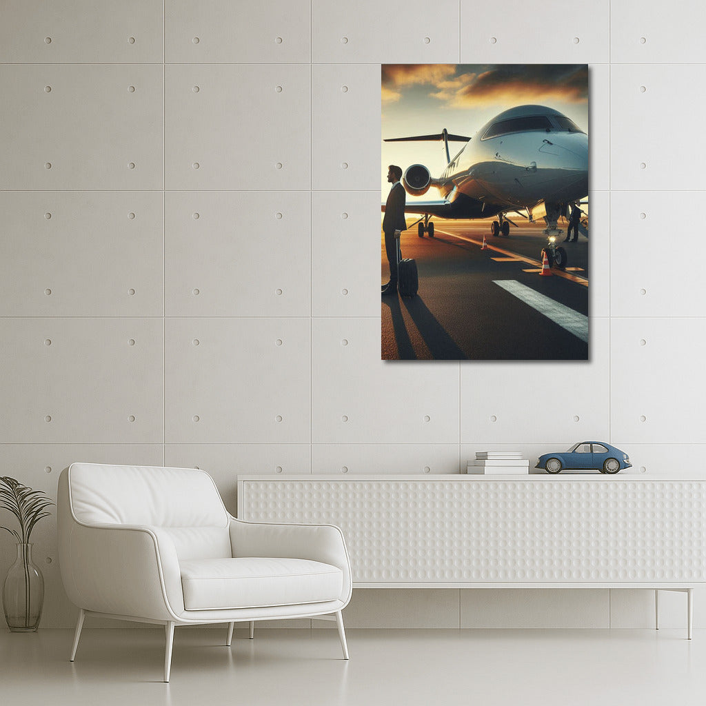 Takeoff to Success: Silhouette and Business Jet at the Airport