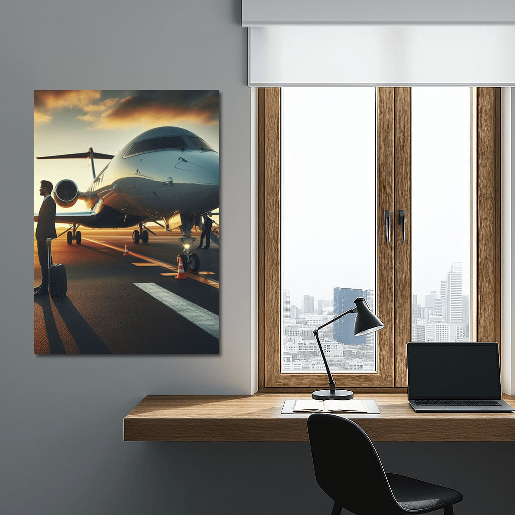 Takeoff to Success: Silhouette and Business Jet at the Airport