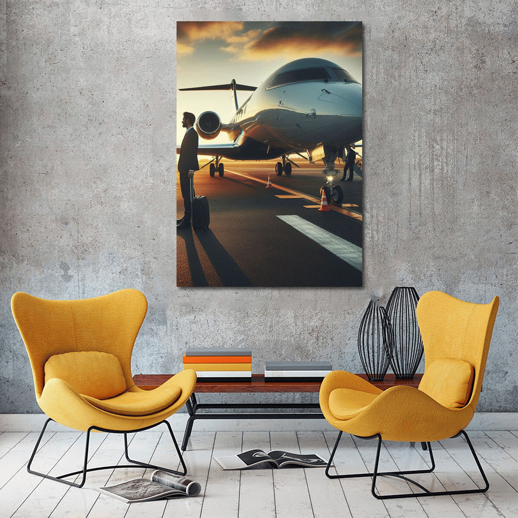 Takeoff to Success: Silhouette and Business Jet at the Airport