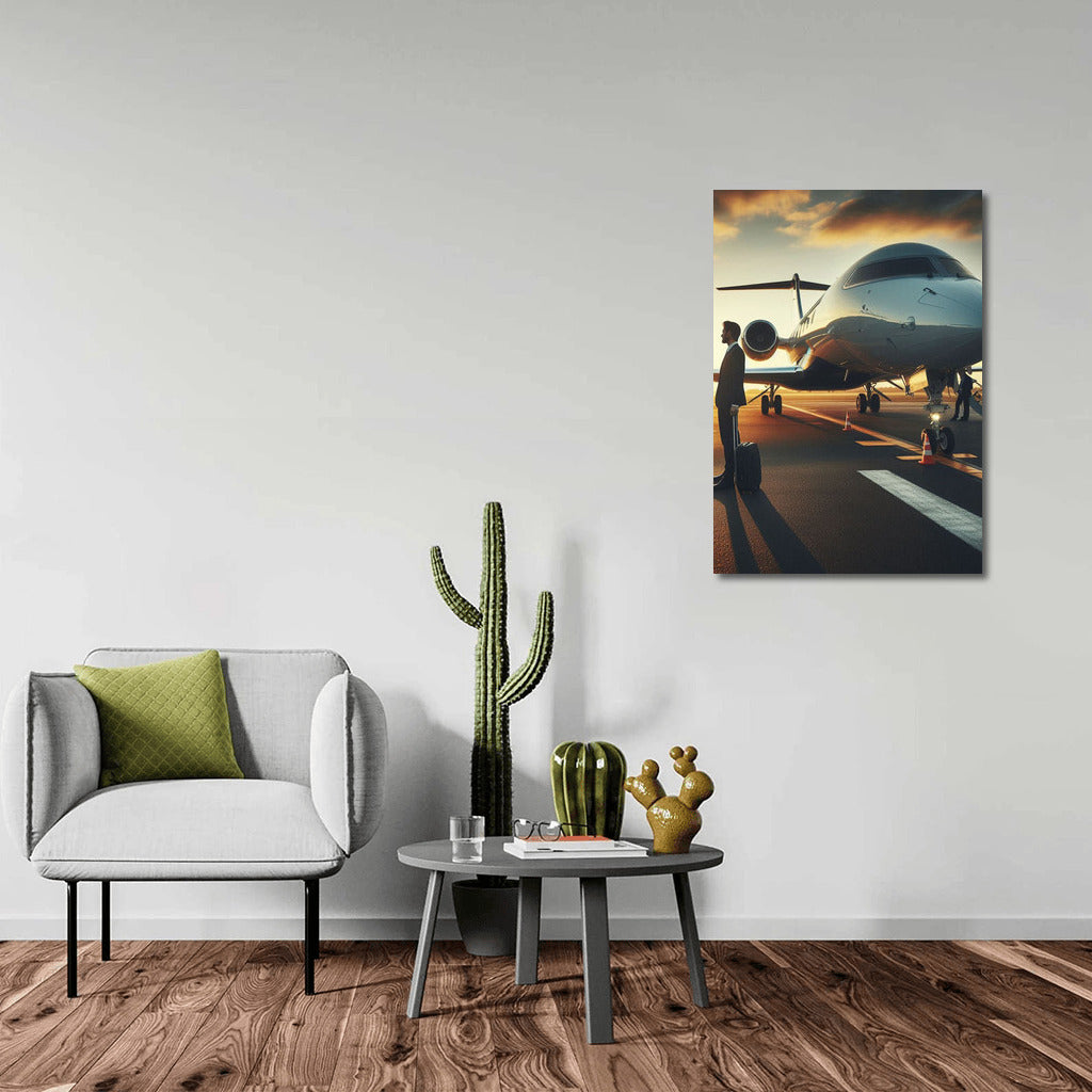 Takeoff to Success: Silhouette and Business Jet at the Airport