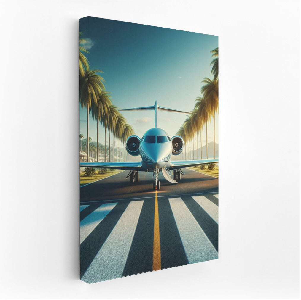 Business Jet Takes Off Among Palm Trees: Elegance and Speed