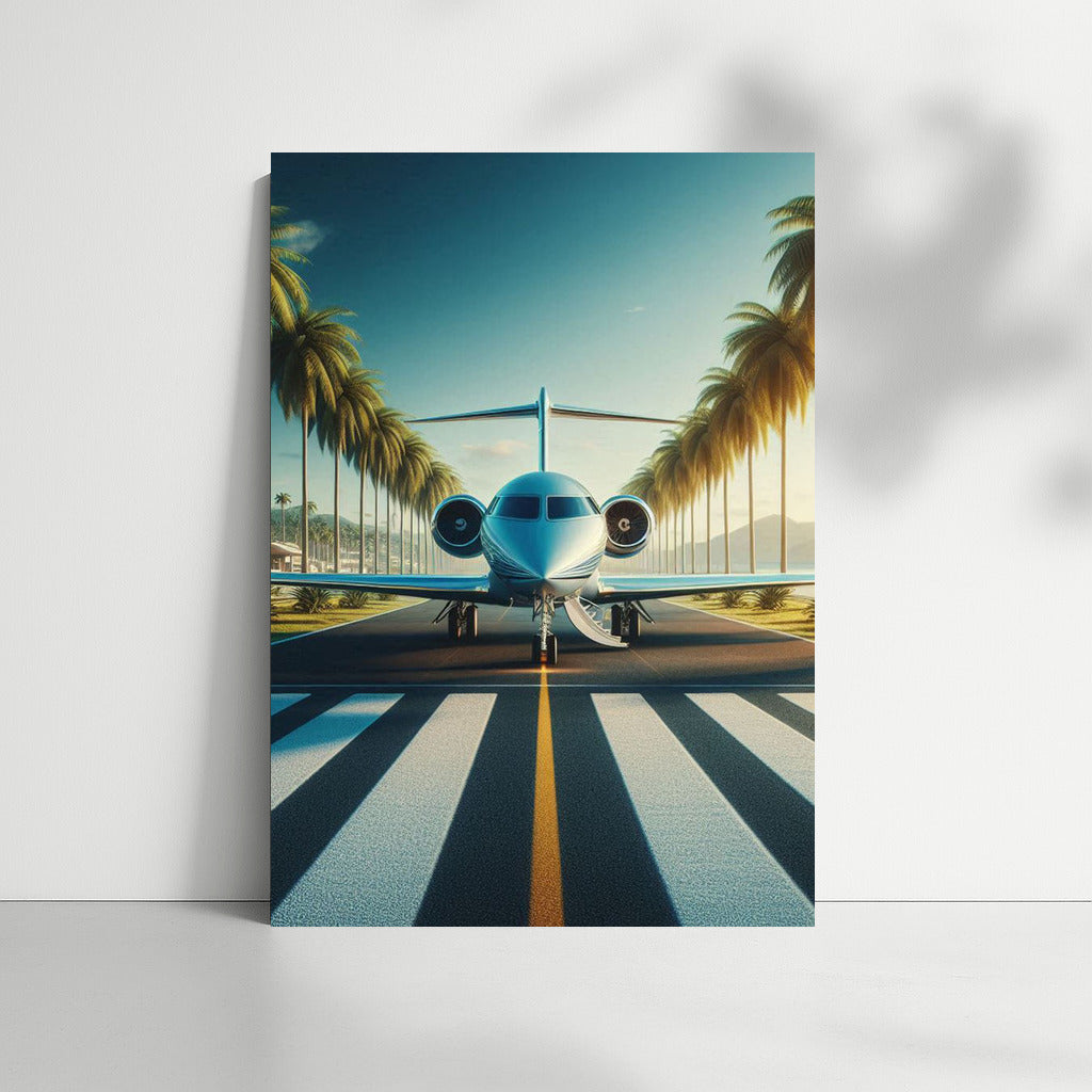Business Jet Takes Off Among Palm Trees: Elegance and Speed