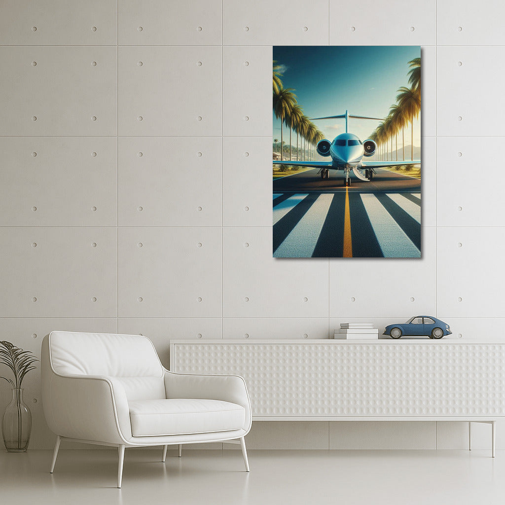 Business Jet Takes Off Among Palm Trees: Elegance and Speed