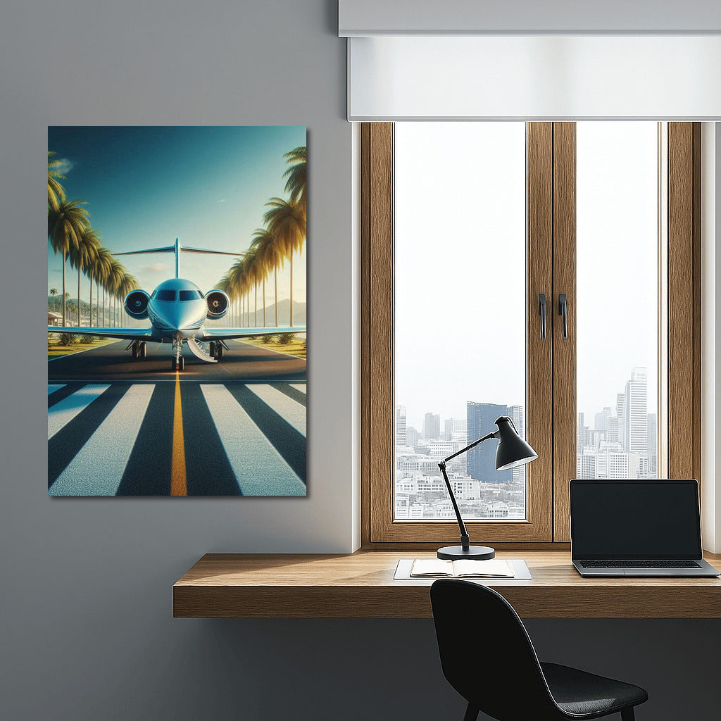 Business Jet Takes Off Among Palm Trees: Elegance and Speed