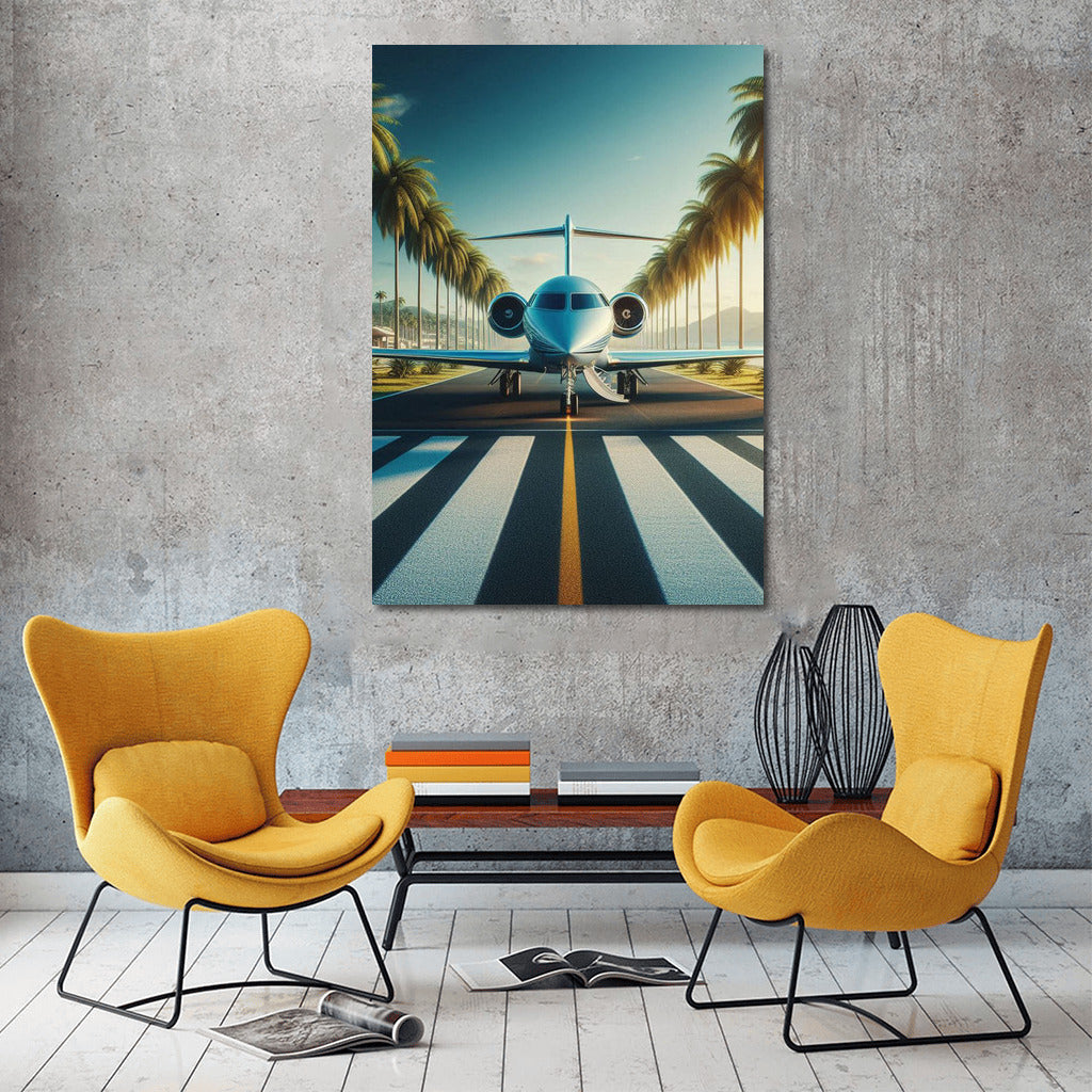 Business Jet Takes Off Among Palm Trees: Elegance and Speed