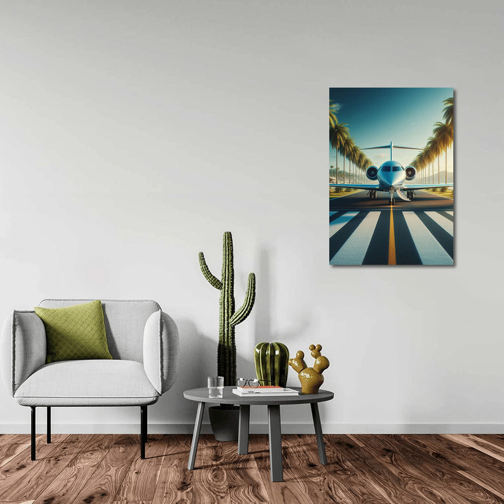 Business Jet Takes Off Among Palm Trees: Elegance and Speed