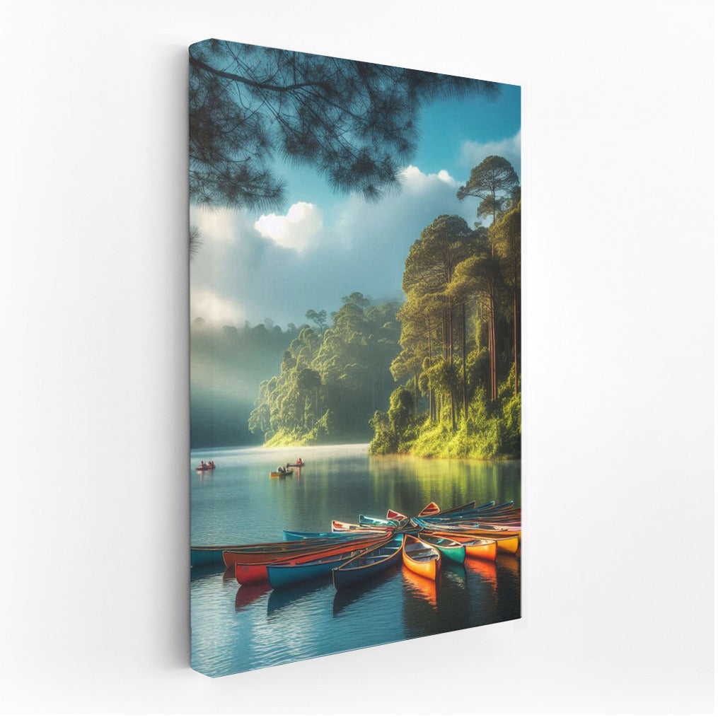 Bright Canoes on the Lake: Tranquility and Harmony of Nature