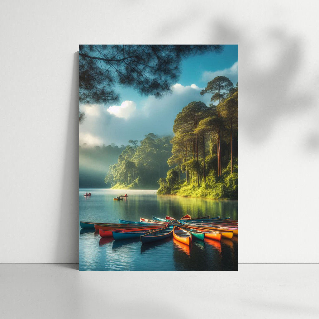 Bright Canoes on the Lake: Tranquility and Harmony of Nature