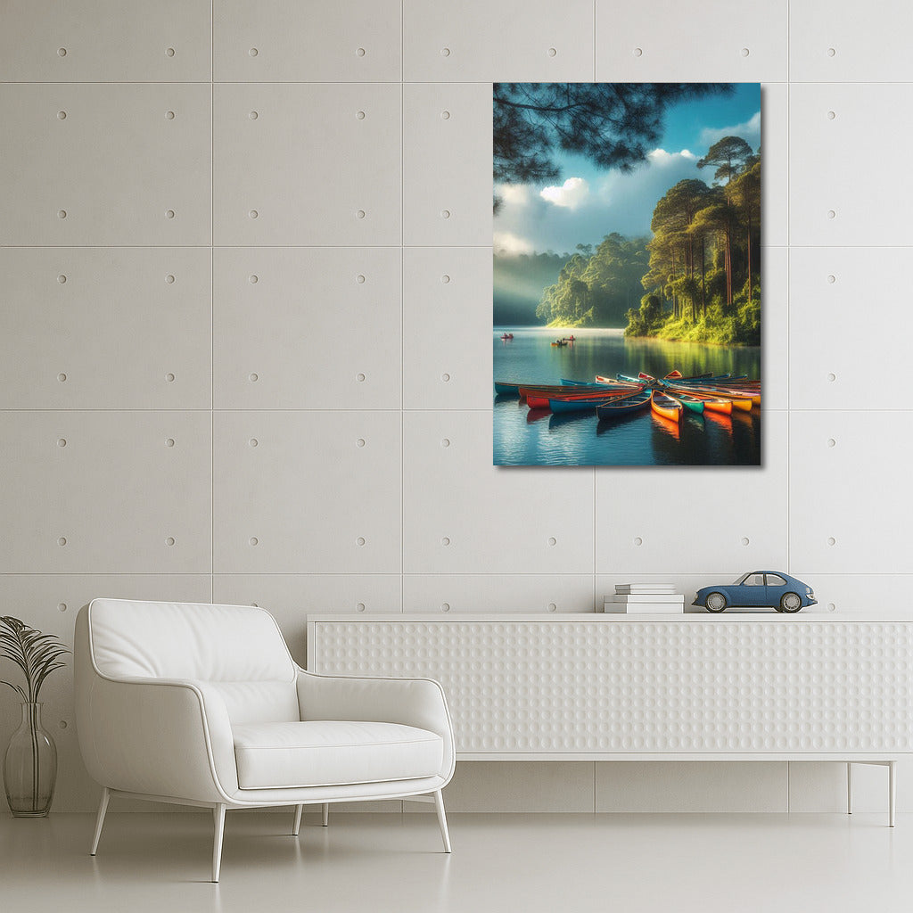 Bright Canoes on the Lake: Tranquility and Harmony of Nature