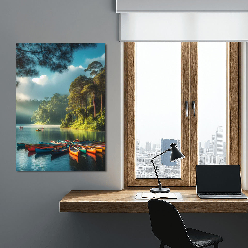 Bright Canoes on the Lake: Tranquility and Harmony of Nature