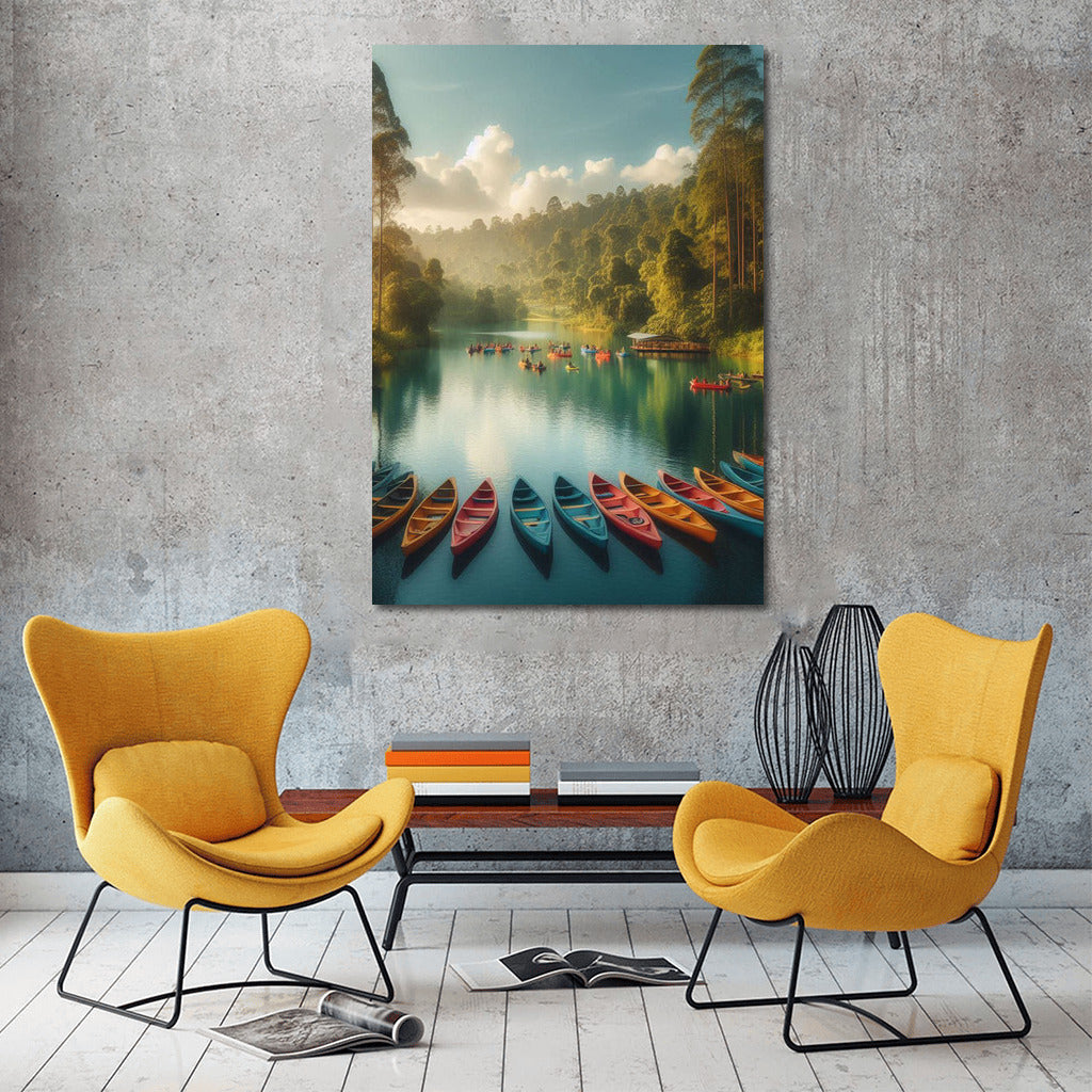 Harmony of Boats on the Lake: Tranquility of Canoes Lake 3