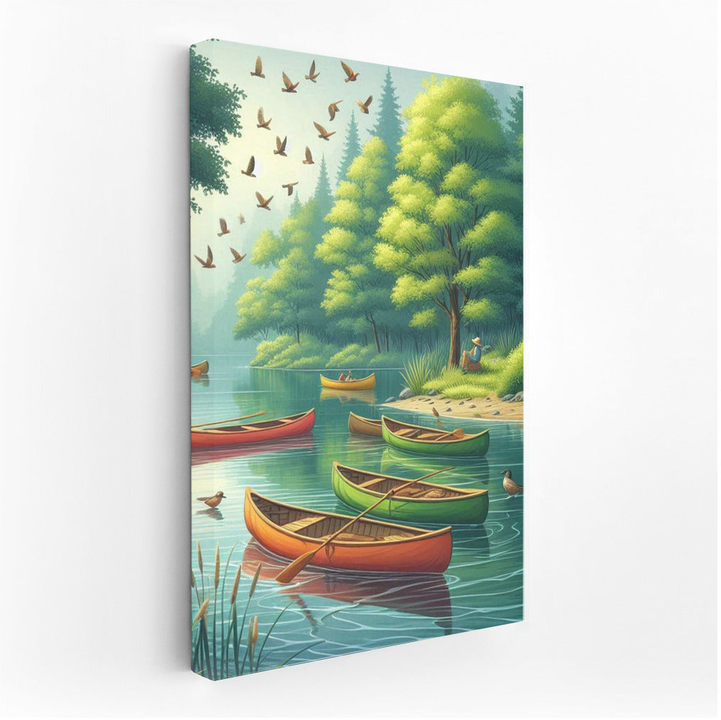 Bright Canoes on the Calm River: Harmony and Peace