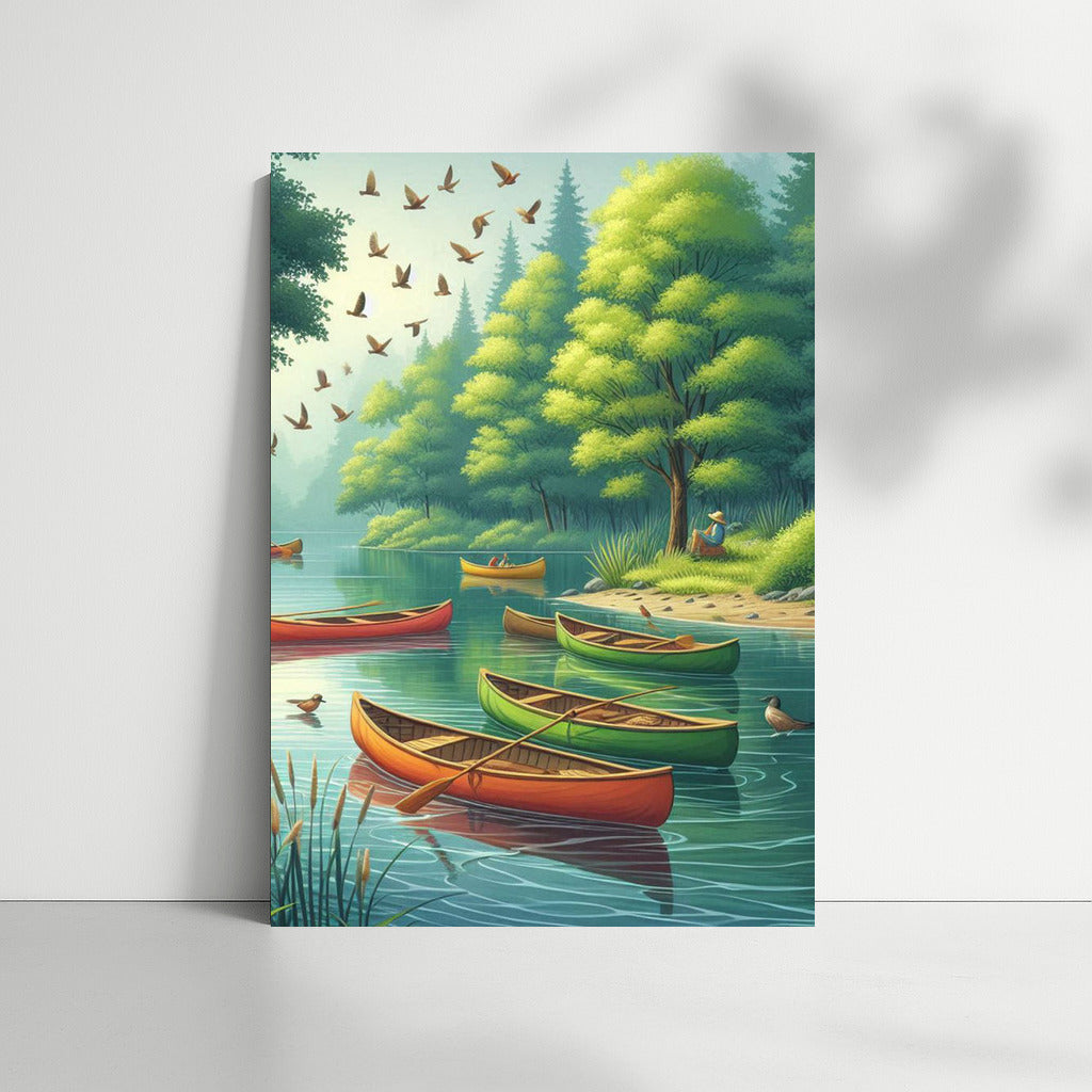 Bright Canoes on the Calm River: Harmony and Peace