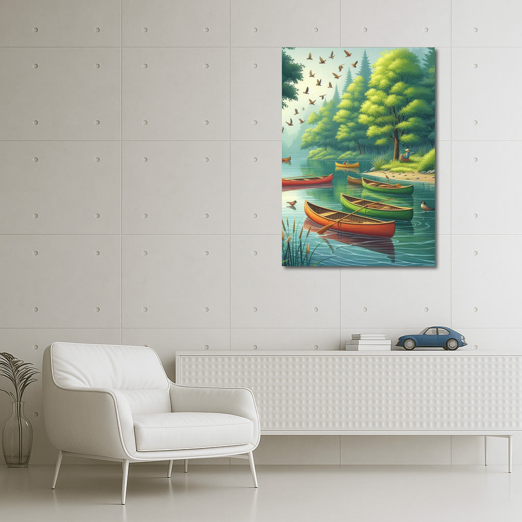 Bright Canoes on the Calm River: Harmony and Peace